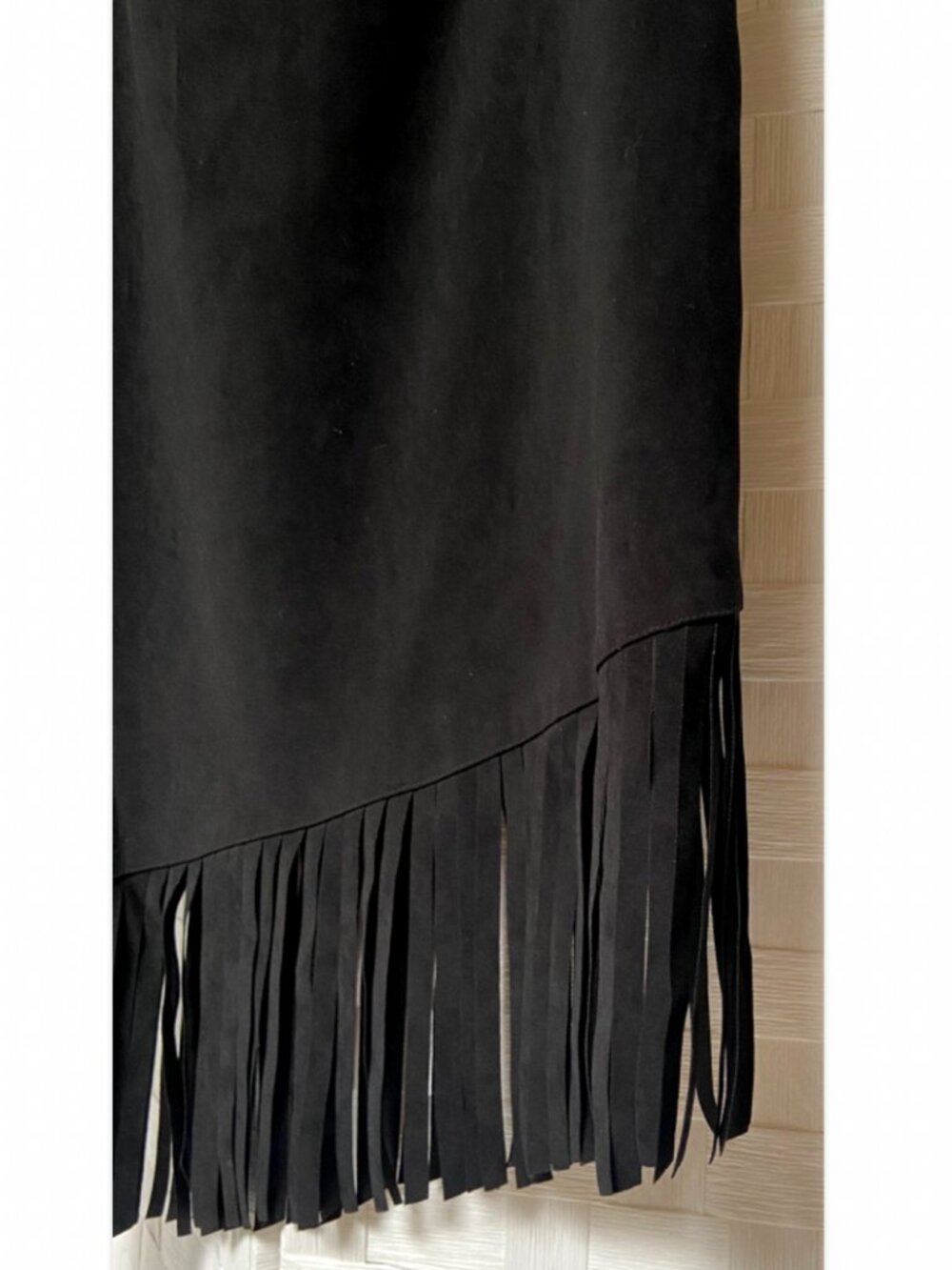 Denim & Co Black Velvet Faux Suede Fringe Trim Midi Skirt Size S - Picture 3 of 6